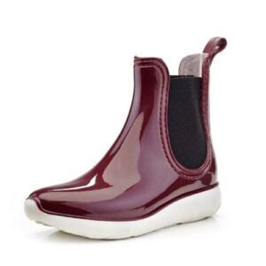 Glossy Burgundy Henry Ferrera Ankle Rain Boots. Size 38 UK and 7.5 US